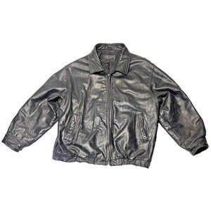 Vintage Y2K 90s St Johns Bay Genuine Leather Black Motorcycle Bomber Jacket XXL